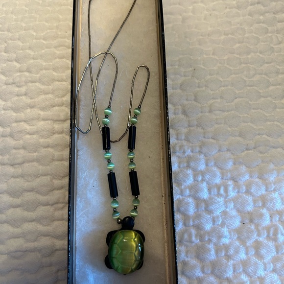 Indigenous made, Green Turtle Stone, Black Bead and Silver Necklace. - Picture 4 of 5